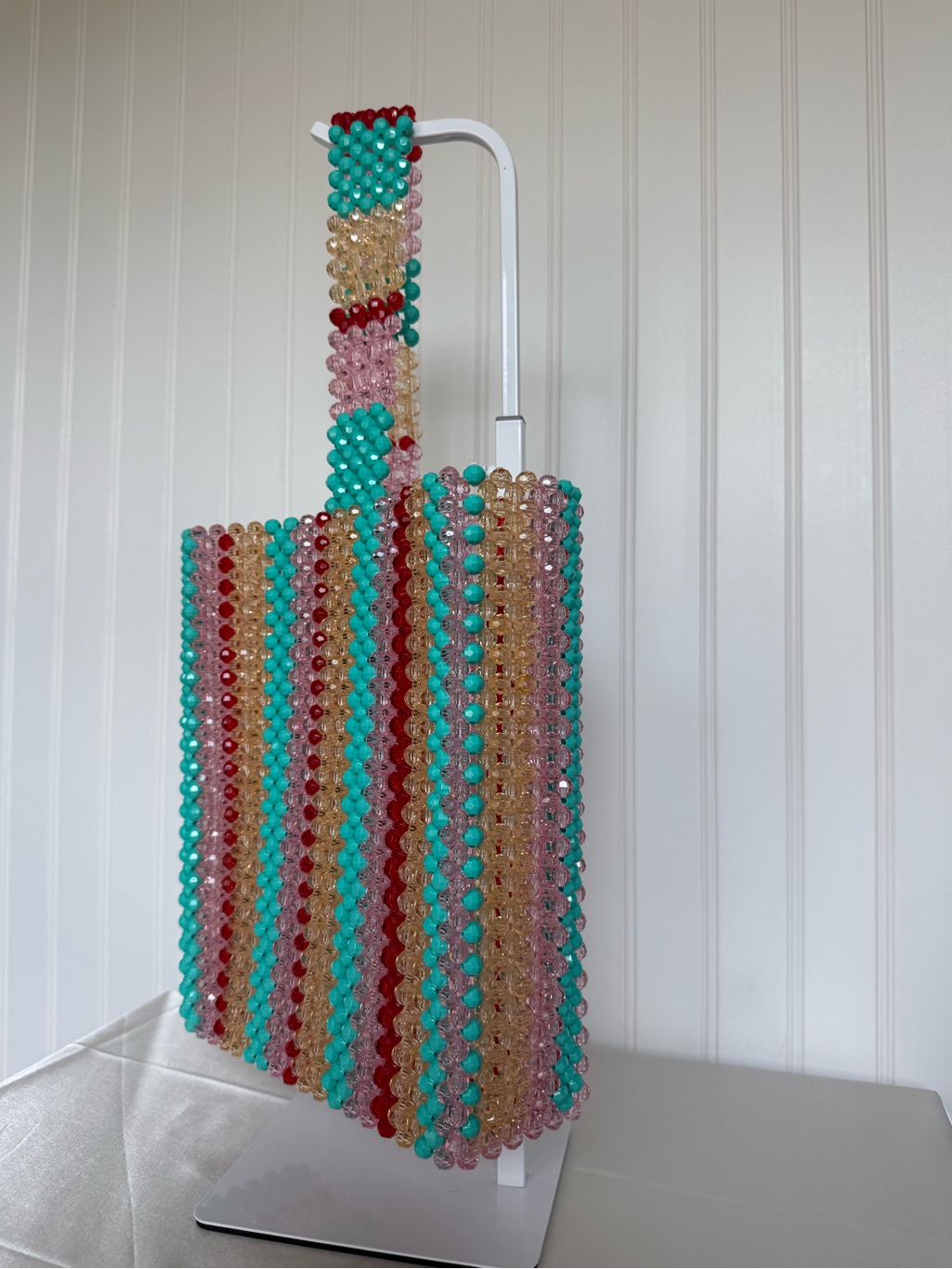 Susan Alexandra Beaded Striped Tote Bag Pink Turquoise Red Rare — image 4 of 8